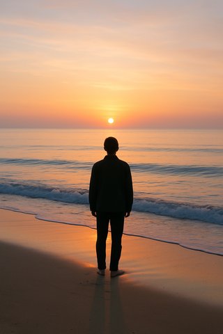 Когда хорошо наслаждаться жизнью, а не соответствовать принципам Человек стоит на берегу моря на рассвете, глядя на восходящее солнце